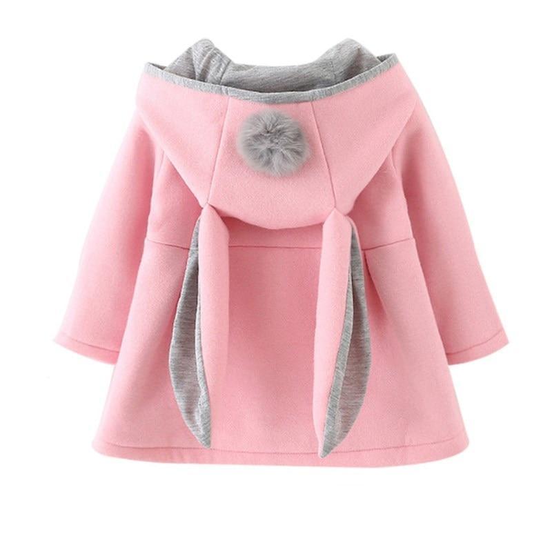 Whimsical Rabbit Ear Hooded Winter Coat for Baby Girls
