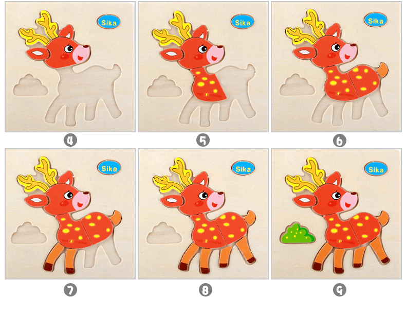 3D Wooden Cartoon Animal & Fruit Intelligence Puzzle for Kids