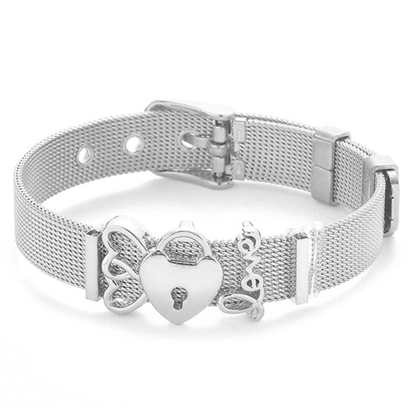 18K Gold Plated Italian Mesh Heart and Anchor Charm Bracelet
