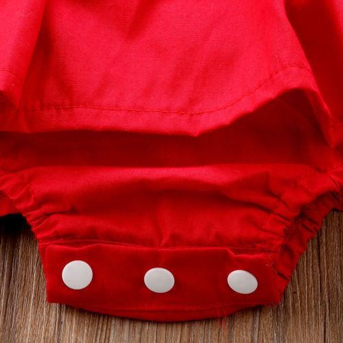 Red Lace Ruffle Romper Dress with Headband for Baby Girls