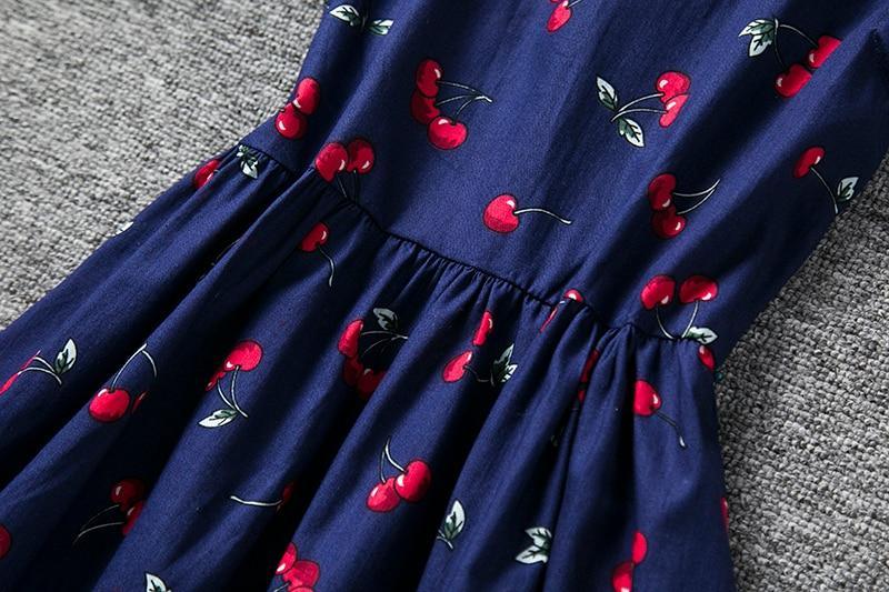 Summer Cherry Print Halter Dress for Girls - Cotton V-Back Style