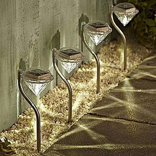 4-Pack Solar Diamond Garden Lights, Warm White & Multicolor Path Lamps