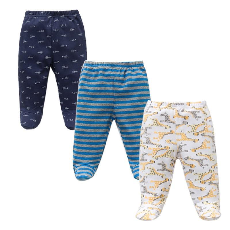 A 3-pack of soft cotton unisex baby pants in assorted prints and solid colors