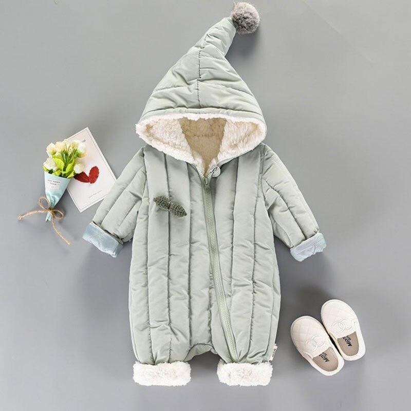 Infant Warm Hooded Jumpsuit Snowsuit in Sage or Pale Pink