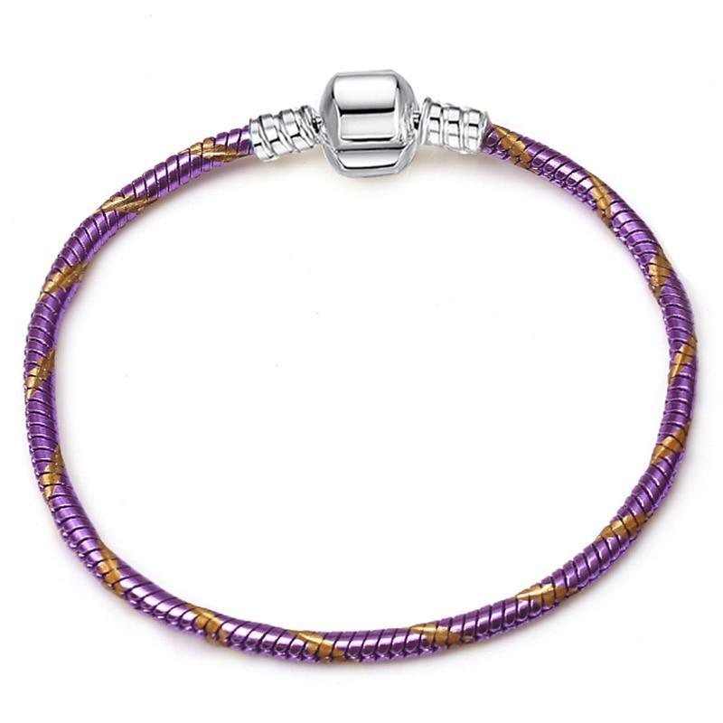 Sterling Silver Color Snake Chain Heart and Star Bracelet