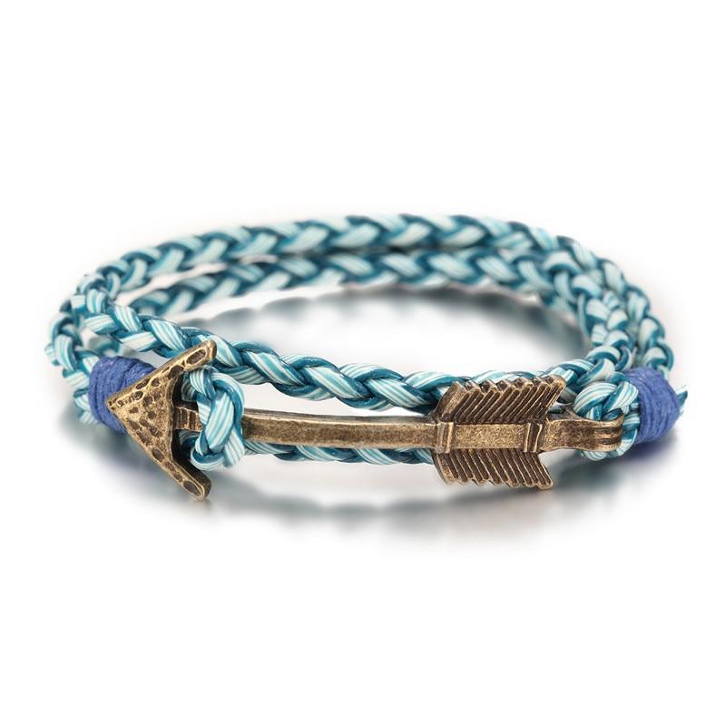 Vintage Multilayer Leather Anchor Bracelet with Bronze Arrow