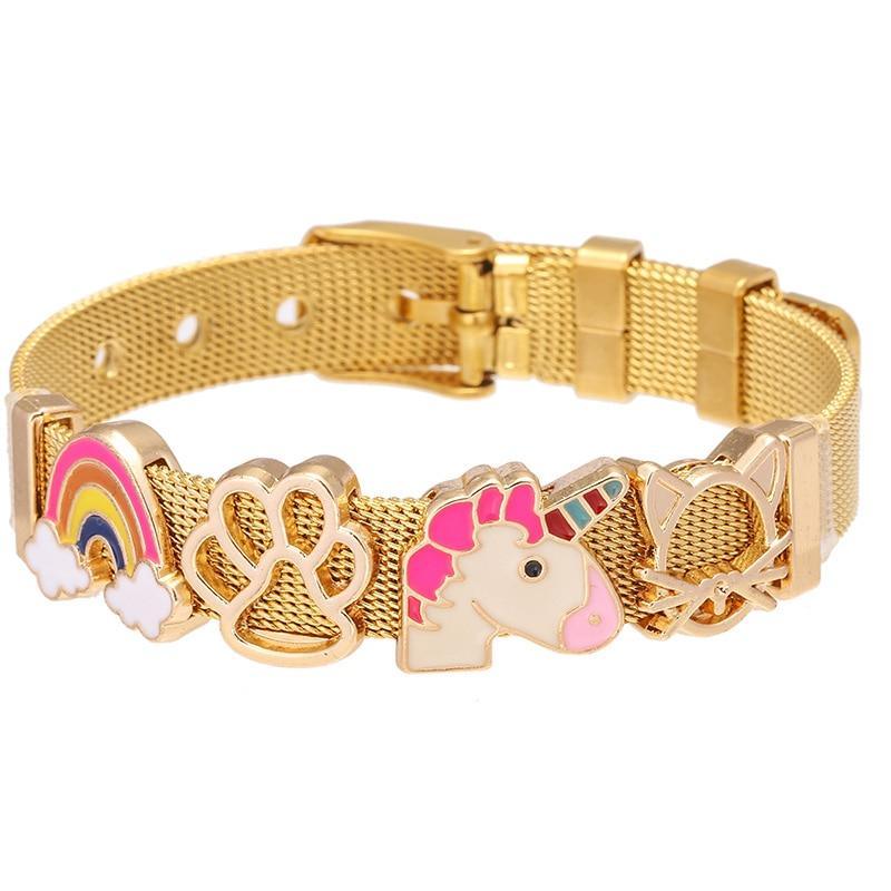 18K Gold Plated Italian Mesh Heart and Anchor Charm Bracelet