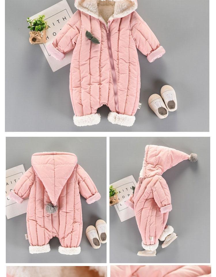 Infant Warm Hooded Jumpsuit Snowsuit in Sage or Pale Pink