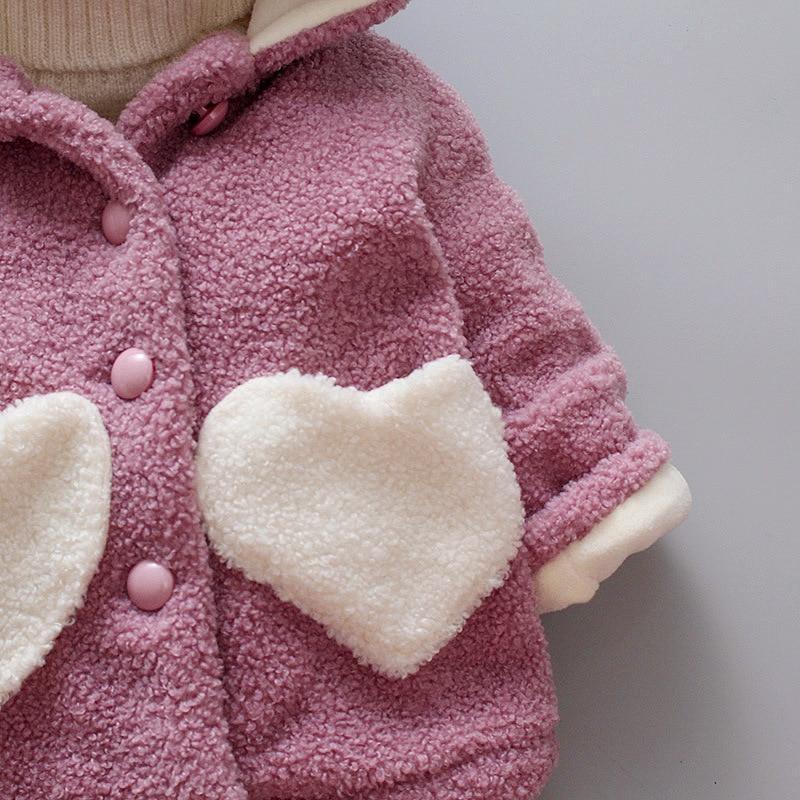 Baby Girls Heart Print Thick Velvet Winter Hoodie Jacket Outerwear