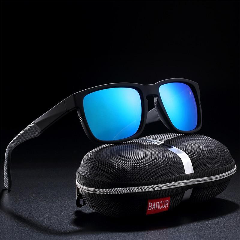 Matte black polarized sports sunglasses with gradient lenses