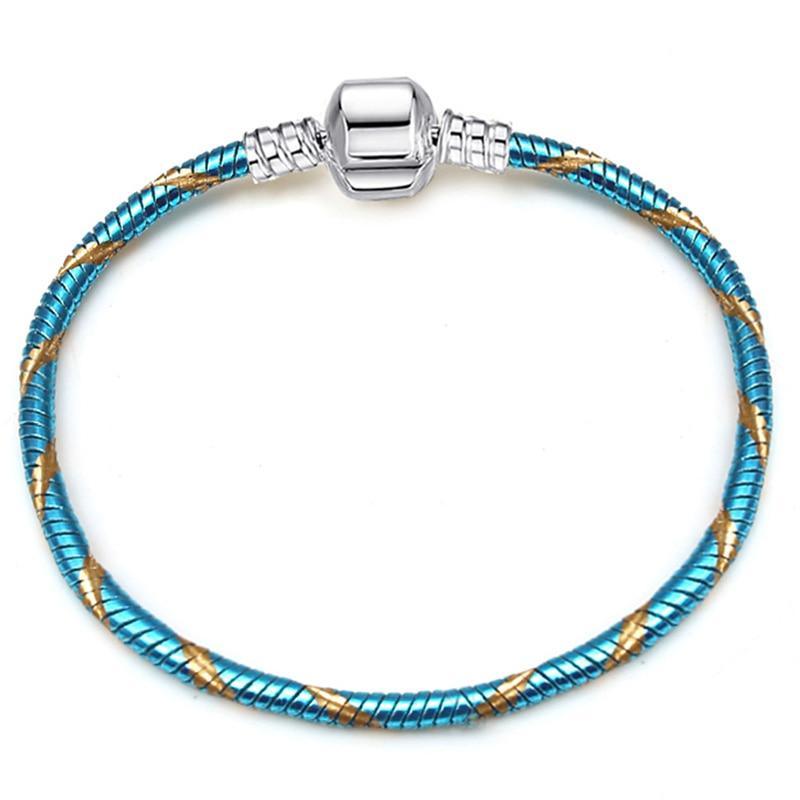 Sterling Silver Color Snake Chain Heart and Star Bracelet