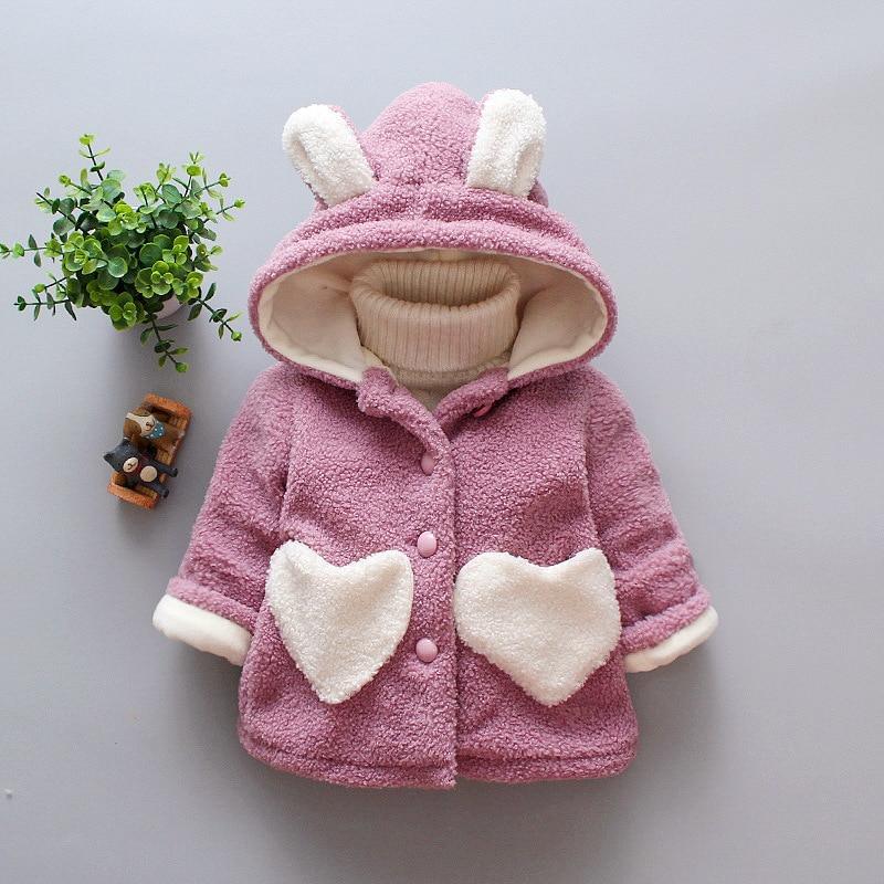 Baby Girls Heart Print Thick Velvet Winter Hoodie Jacket Outerwear