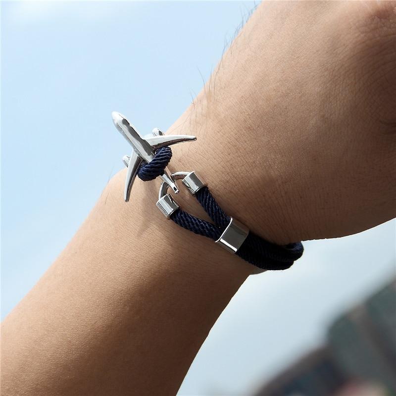 Unisex Nautical Airplane Anchor Charm Rope Bracelet