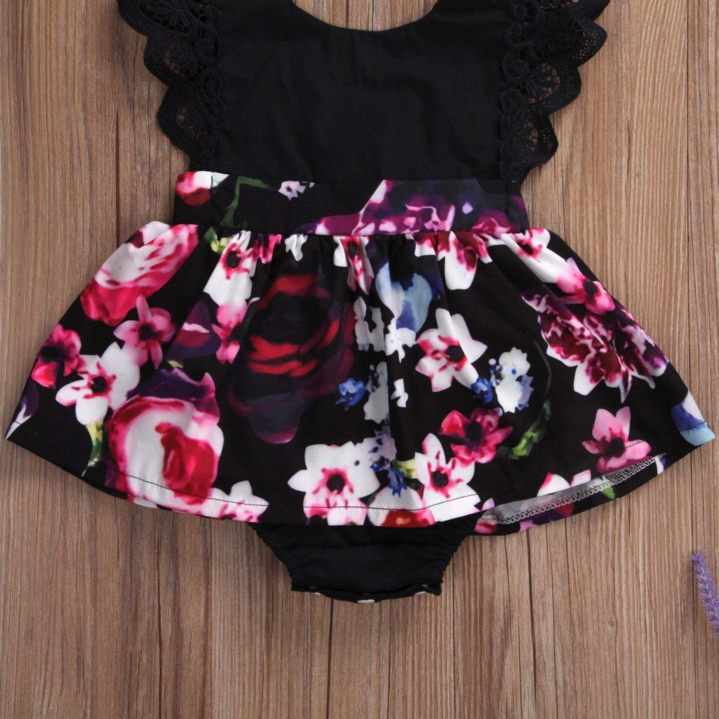 Newborn Baby Girl Floral Romper Tutu Dress with Bow