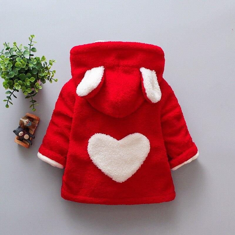 Baby Girls Heart Print Thick Velvet Winter Hoodie Jacket Outerwear