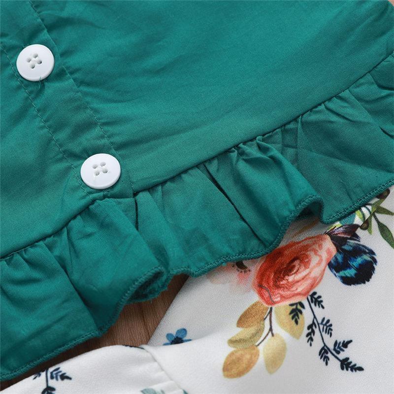 Baby Girl Floral Ruffle Top and Bloomers Set in Teal and White