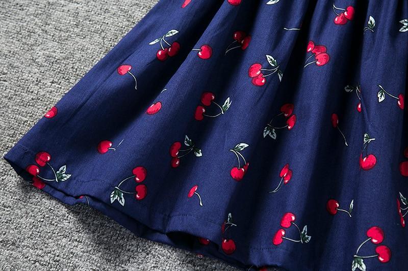 Summer Cherry Print Halter Dress for Girls - Cotton V-Back Style