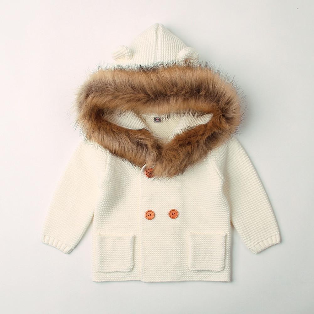 Baby Hooded Bear Cardigan - Fleece-Lined Winter Sweater Jacket