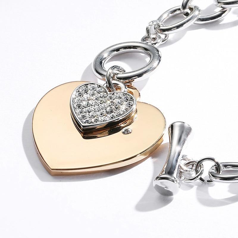 Dainty Heart Charm Link Chain Bracelet in Polished Silver Tone