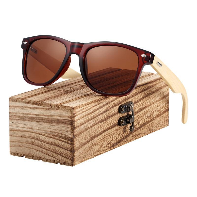 Vintage style sunglasses with wooden legs and polarized lenses for outdoor travel