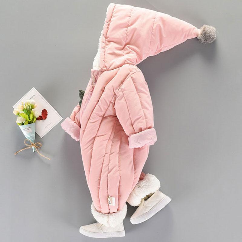 Infant Warm Hooded Jumpsuit Snowsuit in Sage or Pale Pink