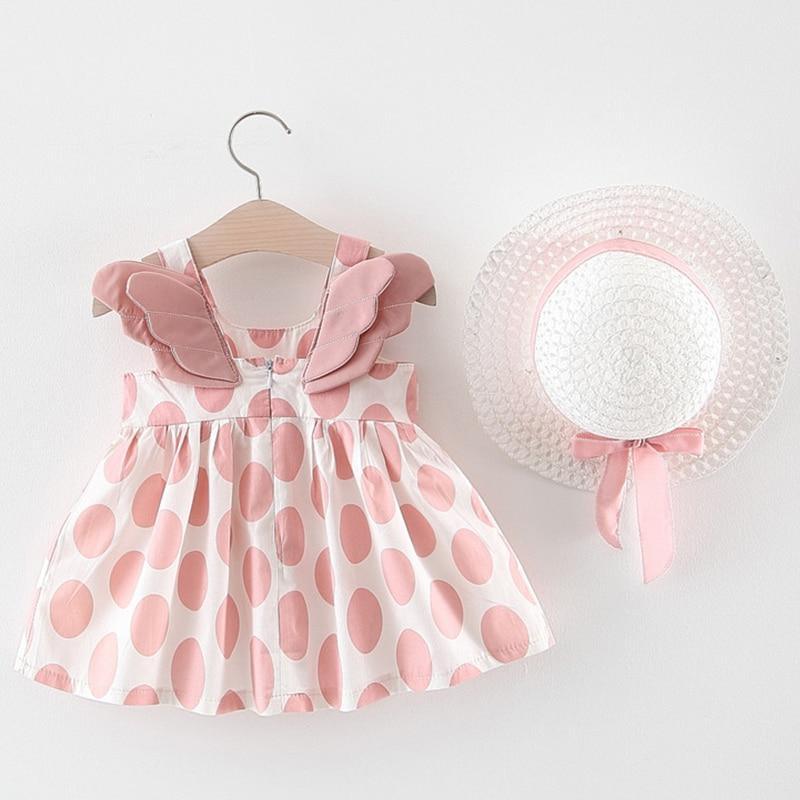 Floral Fruit Print Baby Girl Sleeveless Dress with Matching Hat