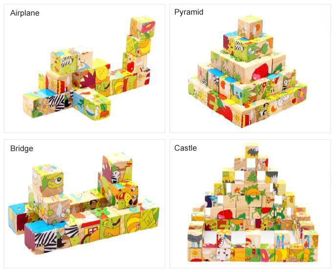 Nine-Block Wooden 3D Cube Puzzle Set - Vibrant Educational Toy