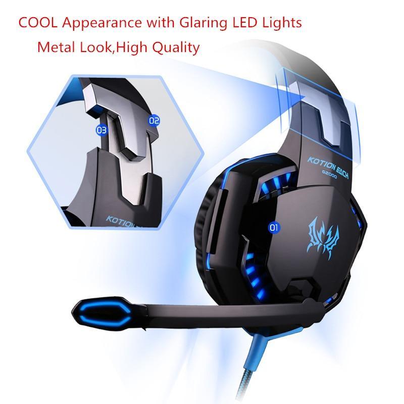 Gaming Headset with LED Lights Mic Stereo Sound for PC and Laptop