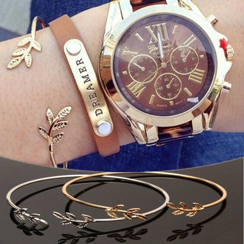 Gold & Silver Plated Leaf Cuff Bracelet - Elegant Modern Jewelry