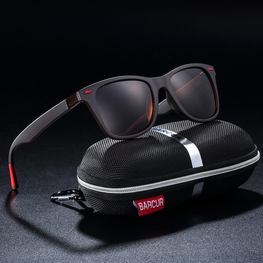 Unisex polarized square sunglasses in black and red for a minimalist look