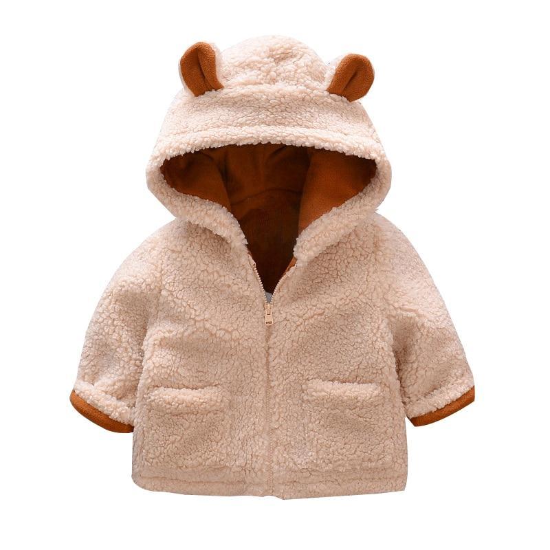 Toddler Warm Winter Jacket - Beige & Brown Windproof Coat