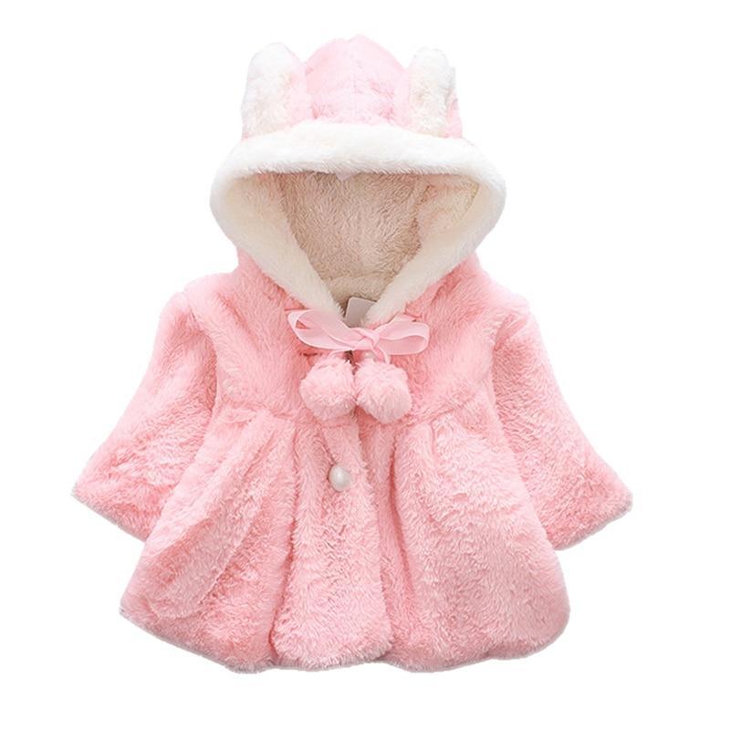 Baby Girl Rabbit Ear Fur Cloak Jacket - Pastel Winter Outerwear
