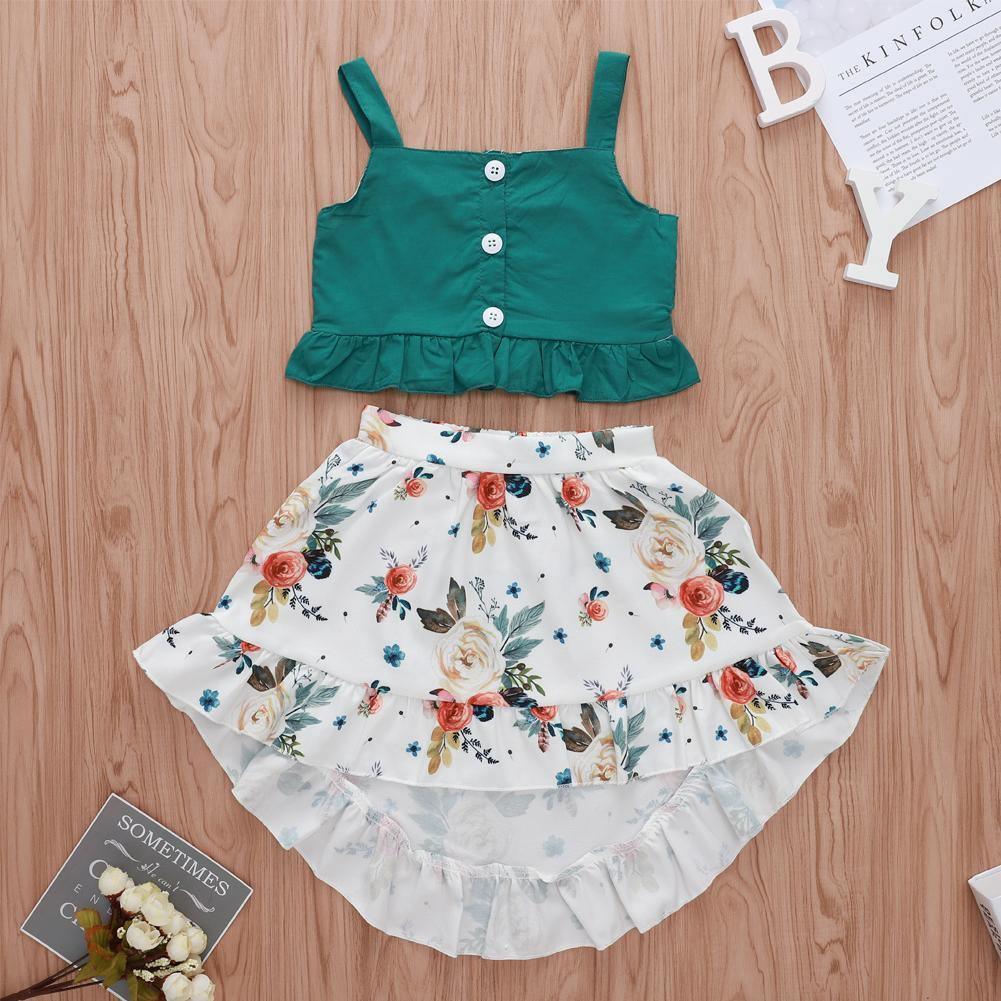 Baby Girl Floral Ruffle Top and Bloomers Set in Teal and White