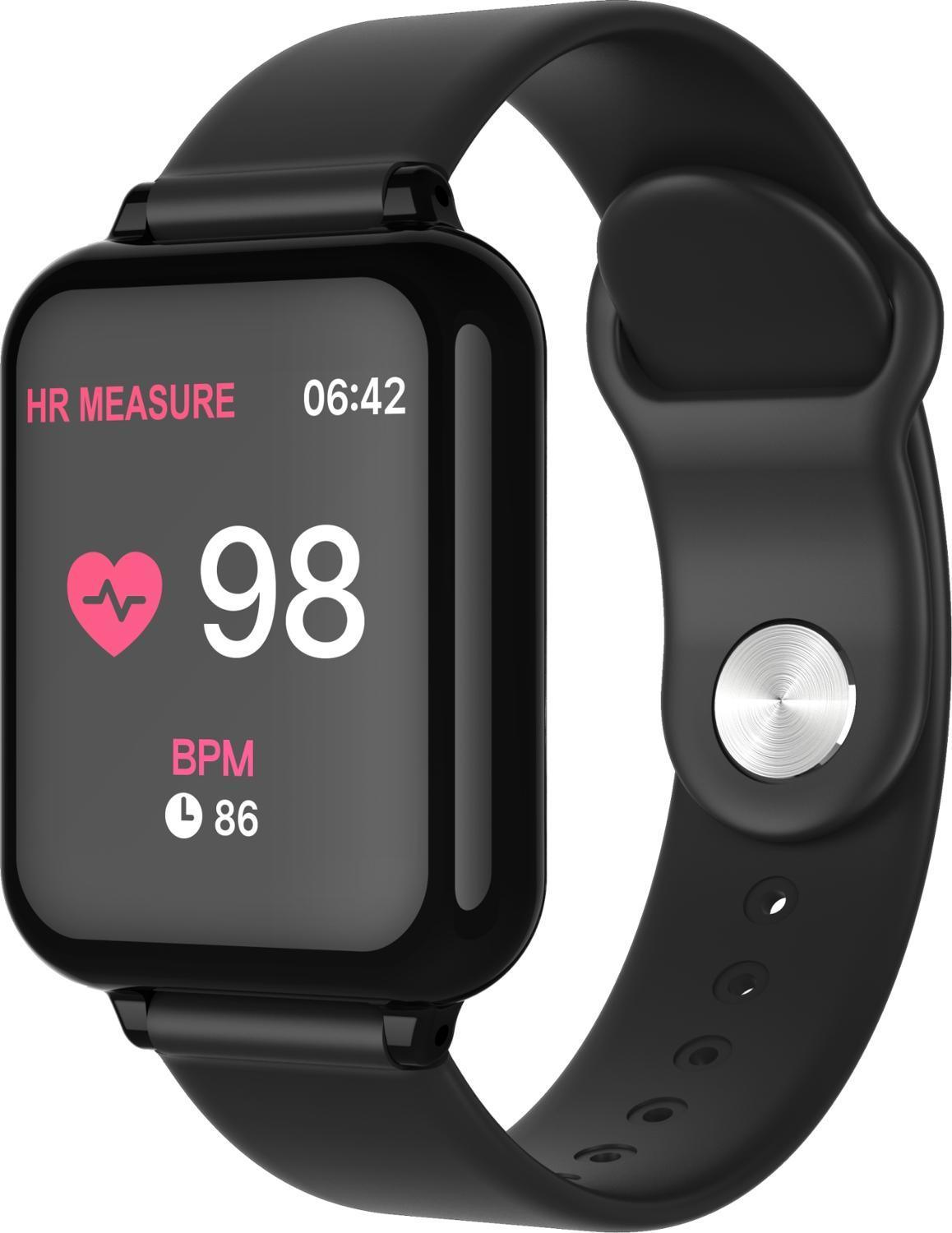 B57 unisex black smartwatch featuring a 1.3-inch HD screen displaying heart rate and training data.