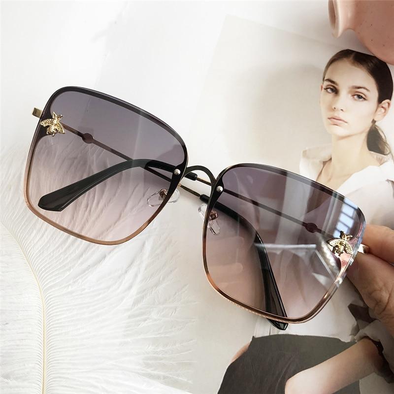 Oversized Square Sunglasses for Women, Gradient UV400 Metal Frames