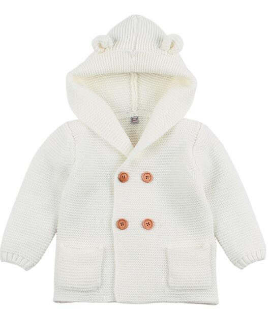 Baby Hooded Bear Cardigan - Fleece-Lined Winter Sweater Jacket