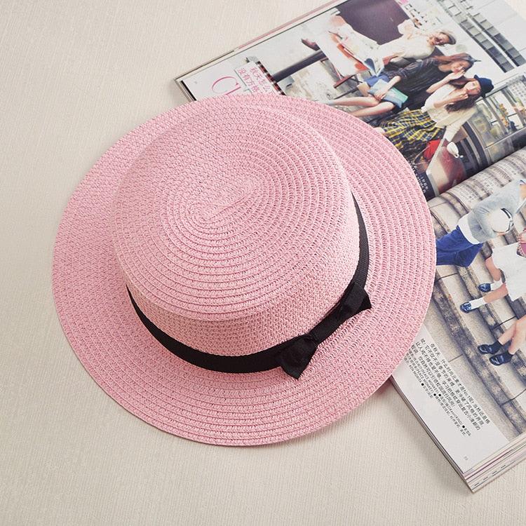Girls Elegant Straw Beach Sun Hat with Bowknot UV Protection 56-58cm