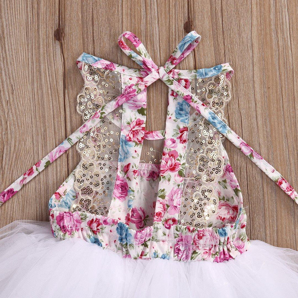 Handmade Tulle Tutu Dress for Baby Girls with Floral Sequins