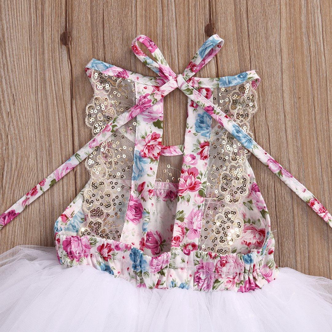 Handmade Tulle Tutu Dress for Baby Girls with Floral Sequins