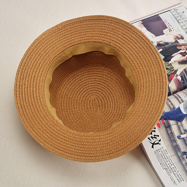 Girls Elegant Straw Beach Sun Hat with Bowknot UV Protection 56-58cm