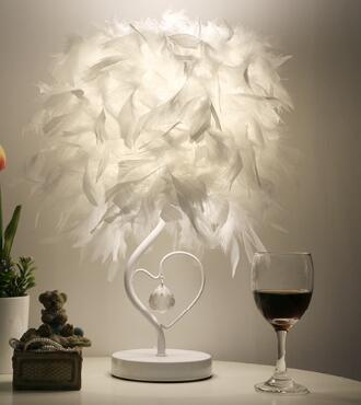 Luxury Heart-Shaped Feather Crystal Table Lamp for Bedroom