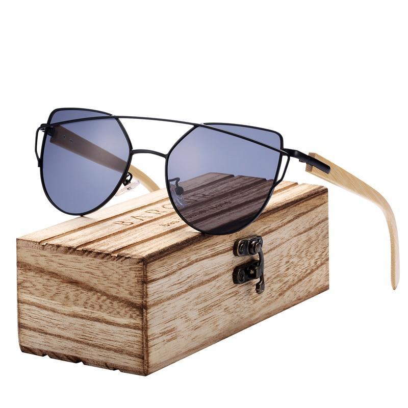 Polarized Cat Eye Sunglasses with Bamboo and Metal Frame