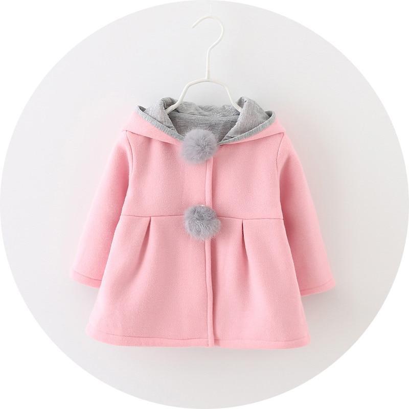 Whimsical Rabbit Ear Hooded Winter Coat for Baby Girls