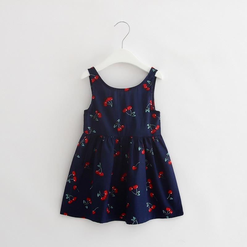 Summer Cherry Print Halter Dress for Girls - Cotton V-Back Style