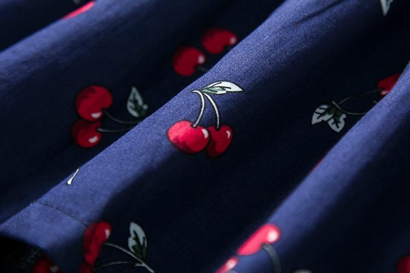 Summer Cherry Print Halter Dress for Girls - Cotton V-Back Style