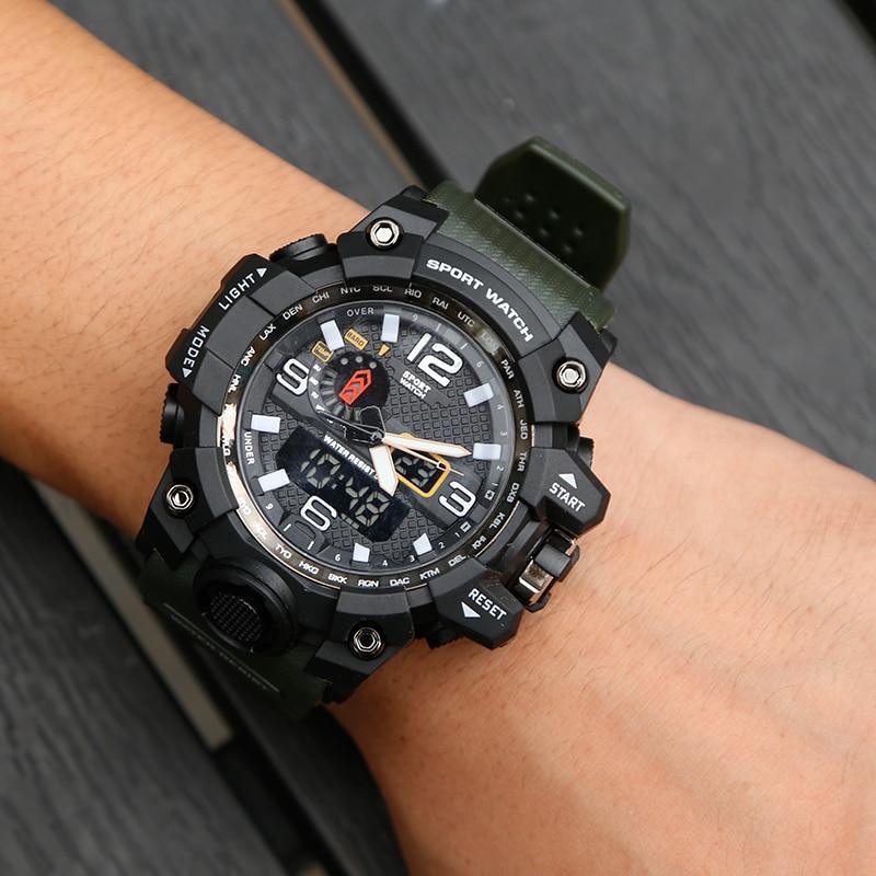 Men Military Tactical Sport Watch Dual Display LED Analog Digital