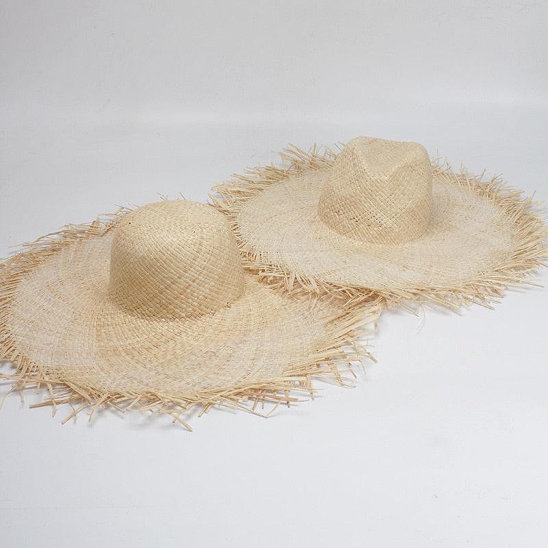 Handmade Vintage Straw Beach Hat with Wide Brim