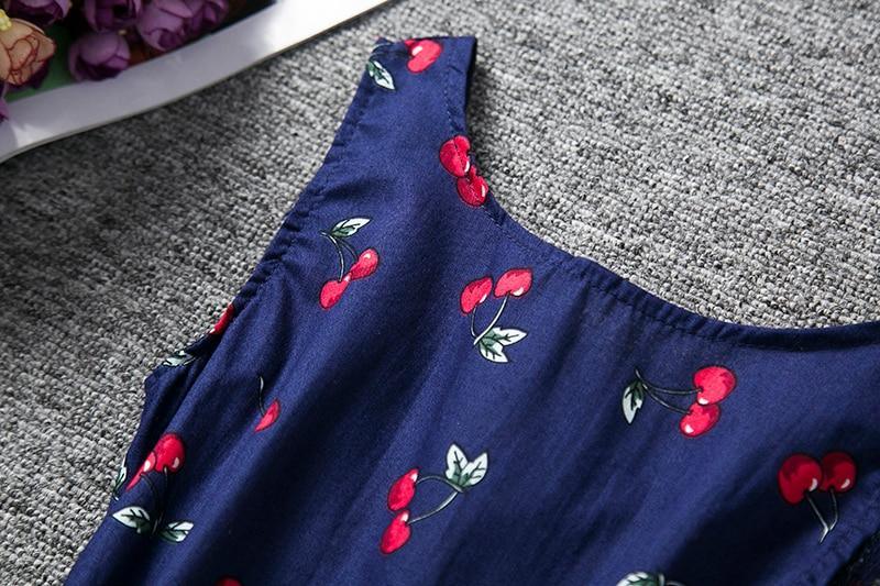 Summer Cherry Print Halter Dress for Girls - Cotton V-Back Style