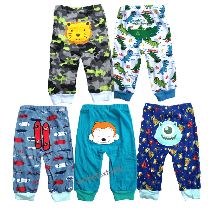 5-Pack Baby Cotton Cartoon Pants, Safari and Star Print Set