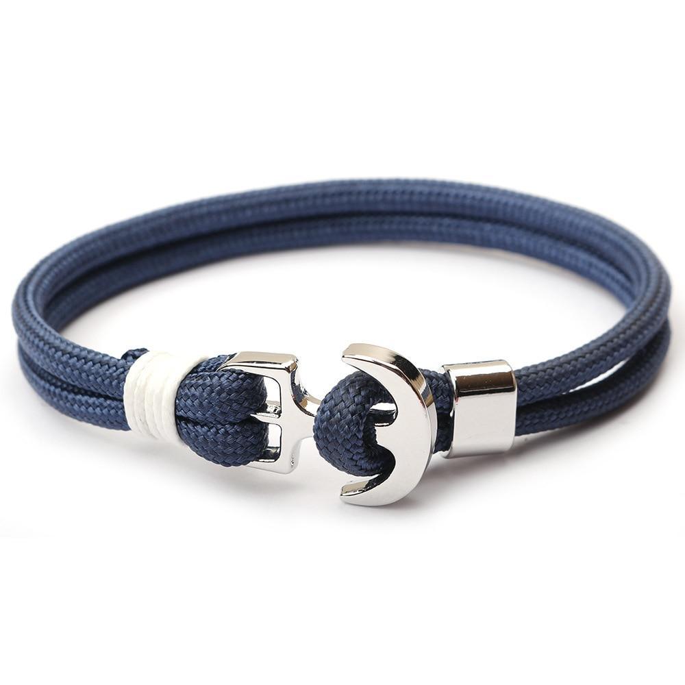 Unisex Nautical Anchor Layered Rope Bracelet in Blue Red White